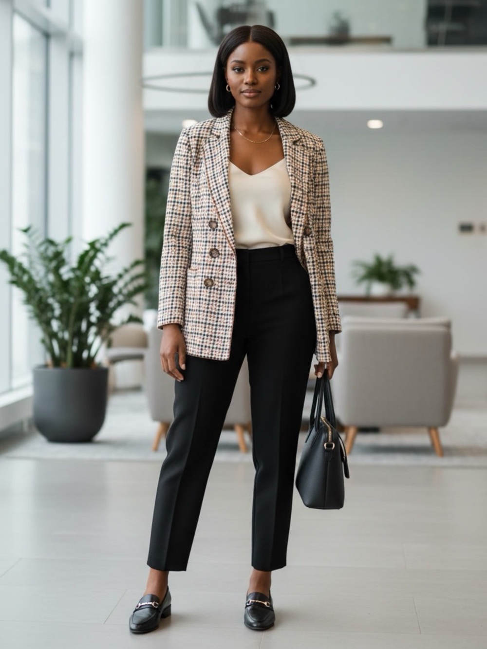 Marled Houndstooth Knit Double Breasted Sweater Blazer Jacket Medium M